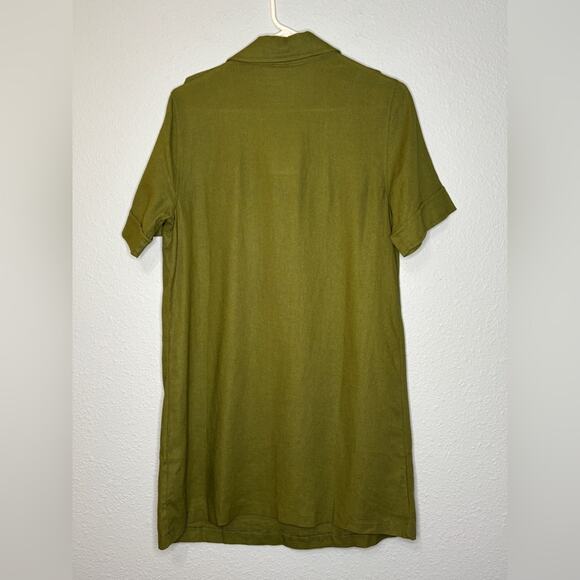 Modcloth NWT Avocado Green Linen Blend 60s Retro Button Up Pocket Shift Dress M - Picture 4 of 6